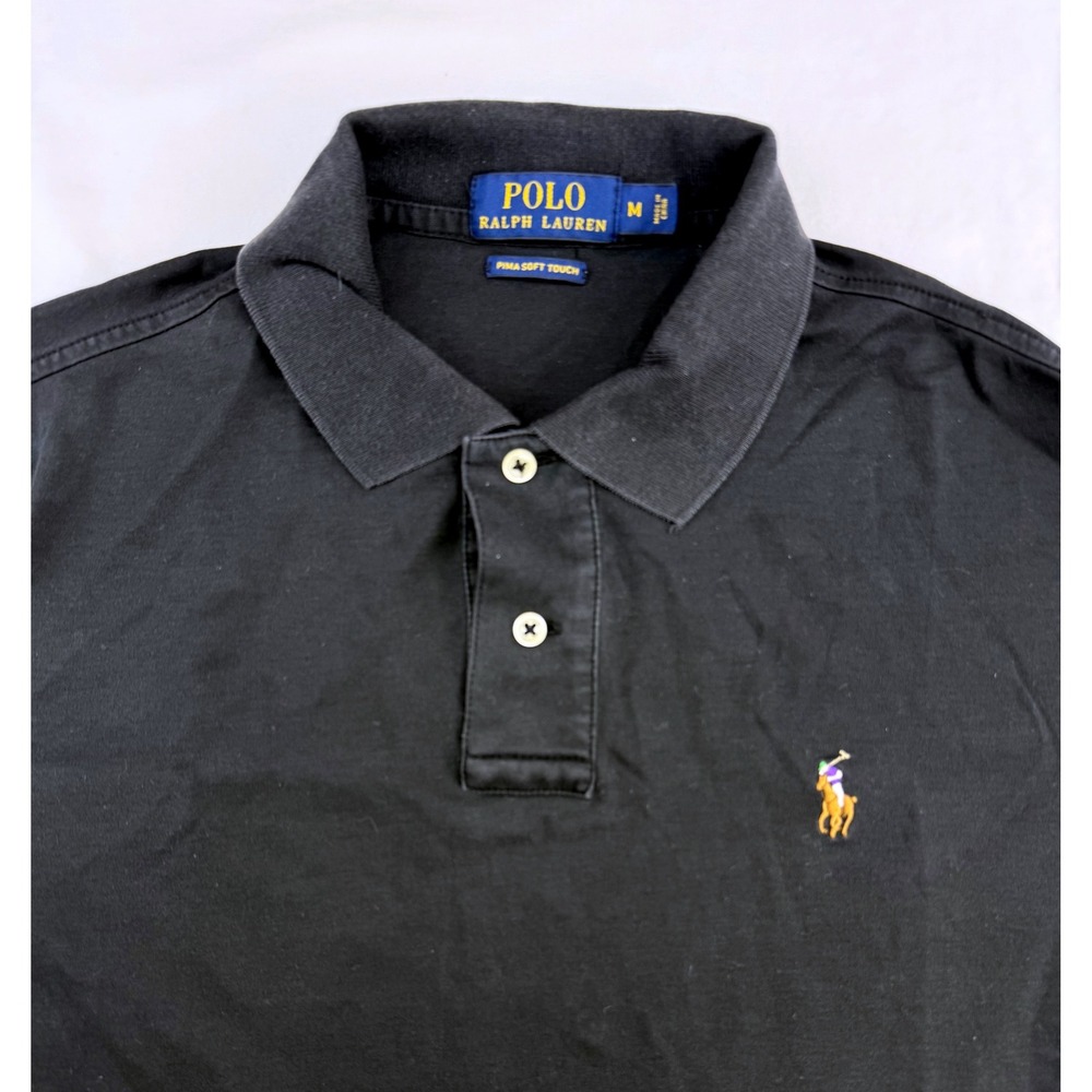Polo Ralph Lauren Mens Black Pima Soft Touch Short Sleeve Polo Shirt Size M